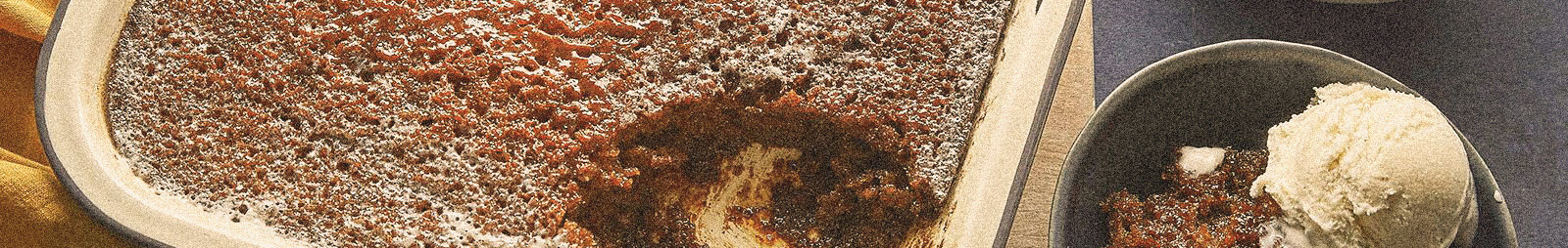 malva pudding in ceramic tray